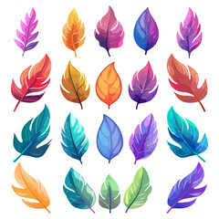Colorful Hand-Drawn Feather Collection On White Background