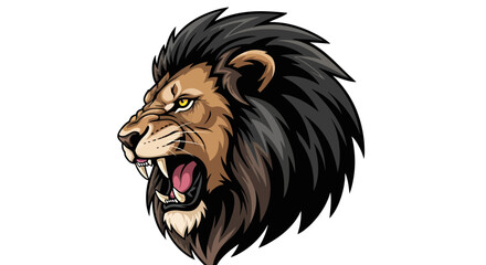 Roaring Lion Head Profile with Detailed Mane and Sharp Teeth