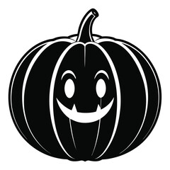 Silhouette of a spooky Halloween pumpkin with a smiling face isolated over a white background