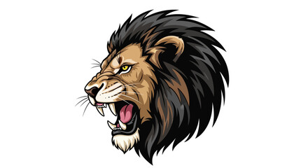 Roaring Lion Head Profile with Detailed Mane and Sharp Teeth
