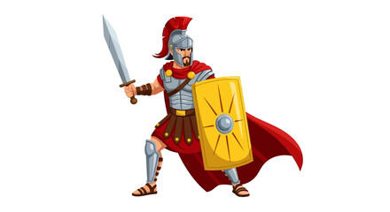 Roman Centurion in Full Armor, Sword and Shield
