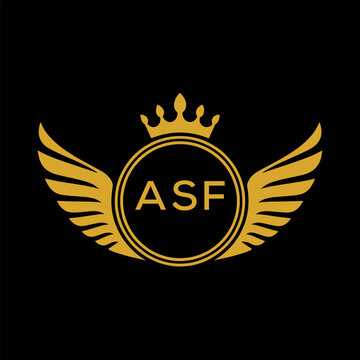 ASF Royal Golden Wing Logo with Crown and Initials - Premium Brand Identity Design on Black Background. ASF Letter Logo.
