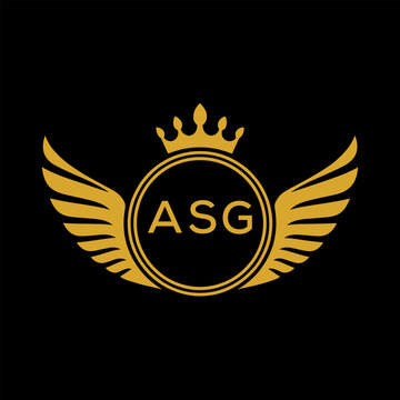 ASG Royal Golden Wing Logo with Crown and Initials - Premium Brand Identity Design on Black Background. ASG Letter Logo.
