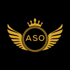 Naklejka premium ASO Royal Golden Wing Logo with Crown and Initials - Premium Brand Identity Design on Black Background. ASO Letter Logo. 