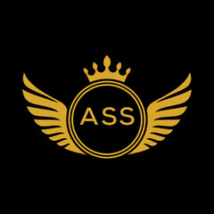 ASS Royal Golden Wing Logo with Crown and Initials - Premium Brand Identity Design on Black Background. ASS Letter Logo.
