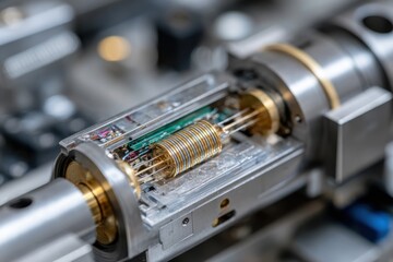 Fototapeta premium A meticulously crafted mechanical component showcases engineering excellence with its sleek design, emphasizing functionality, precision, and the beauty of industrial craftsmanship.