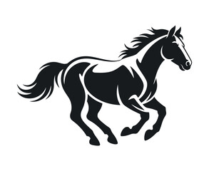 Elegant Black and White Silhouette of a Galloping Horse Isolated on White Background Vector Illustration for Design and Decoration