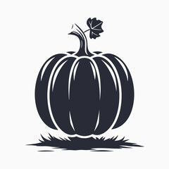 Single bold black pumpkin standing gracefully upon a patch of spiky harvest grass