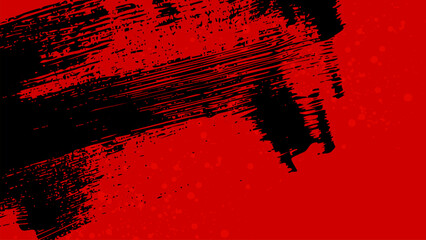 Red background with some diagonal black brush strokes in some areas.