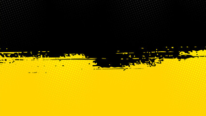 Yellow background with half area black brush strokes with halftone dots.