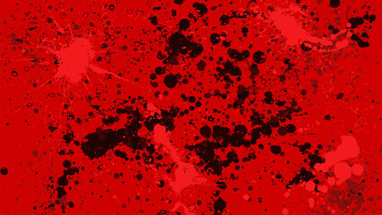Red background with black drops scattered all over the area.