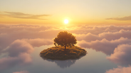 Island tree sunrise tranquil landscape cloudscape scene