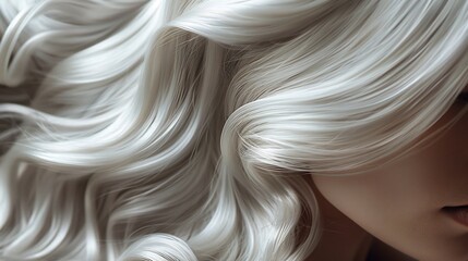 Close up of radiant silver wavy hair highlighting perfect flow and soft movement of its strands
