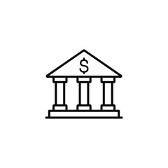 Simple bank icon depicting a building with columns and a dollar sign.  Illustrates financial concepts.