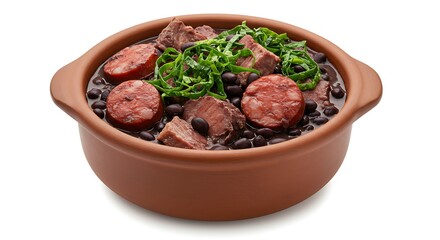 Authentic Feijoada Stew with Sausage and Greens Served in a Rustic Clay Pot A Culinary Taste of Brazil
