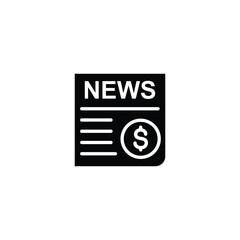 Simple icon depicting financial news.  Black and white design.