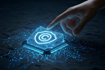 Digital Copyright Protecting Intellectual Property in the Digital Age Technology Concept Illustrated on Processor, Generated AI