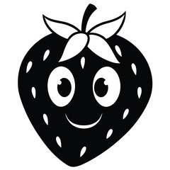 This simple black strawberry character smiles with big eyes and tiny seeds shows a flat face