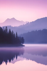 Lake landscape with mountain and forest reflection