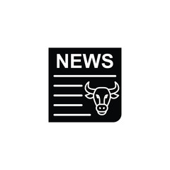 A simple, black and white icon depicting a newspaper with a bull head, symbolizing financial news and bull markets.