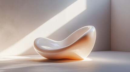 Modern Curved Lounge Chair in Minimalist Room with Soft Lighting