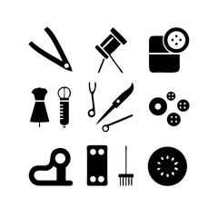 Sewing Vector Icon Set | Adjustable Line Weight | Needle, thread, scissors, fabric, sewing machine, buttons, yarn, zipper, measuring tape, tailoring, fashion, craft, hobby icons