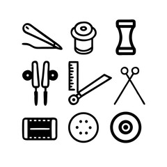 Sewing Vector Icon Set | Adjustable Line Weight | Needle, thread, scissors, fabric, sewing machine, buttons, yarn, zipper, measuring tape, tailoring, fashion, craft, hobby icons