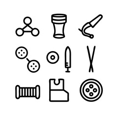 Sewing Vector Icon Set | Adjustable Line Weight | Needle, thread, scissors, fabric, sewing machine, buttons, yarn, zipper, measuring tape, tailoring, fashion, craft, hobby icons