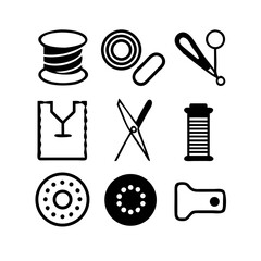 Fototapeta premium Sewing Vector Icon Set | Adjustable Line Weight | Needle, thread, scissors, fabric, sewing machine, buttons, yarn, zipper, measuring tape, tailoring, fashion, craft, hobby icons