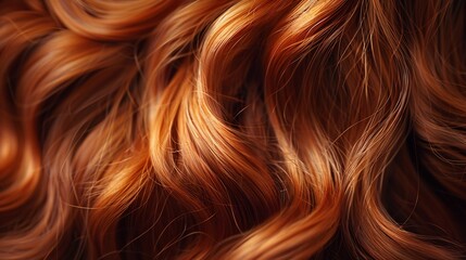 Close up of silky auburn curls capturing their vibrant hue intricate spiral formations