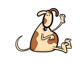 A Cartoon Dog Sitting Waving Its Paw For Attention