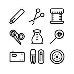 Sewing Vector Icon Set | Adjustable Line Weight | Needle, thread, scissors, fabric, sewing machine, buttons, yarn, zipper, measuring tape, tailoring, fashion, craft, hobby icons