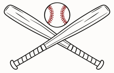 Crossed Baseball Bats with Ball – Flat Vector Sports Illustration