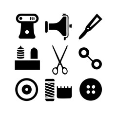 Obraz premium Sewing Vector Icon Set | Adjustable Line Weight | Needle, thread, scissors, fabric, sewing machine, buttons, yarn, zipper, measuring tape, tailoring, fashion, craft, hobby icons