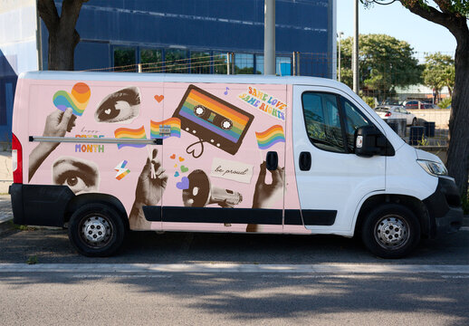 Delivery Van Side View Mockup