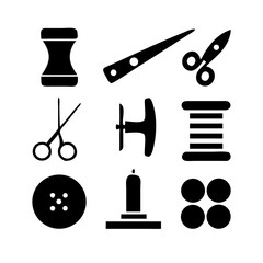 Sewing Vector Icon Set | Adjustable Line Weight | Needle, thread, scissors, fabric, sewing machine, buttons, yarn, zipper, measuring tape, tailoring, fashion, craft, hobby icons