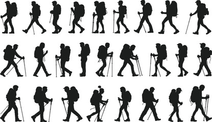 Vector silhouettes of women and people in various poses, including fashion, dance, and action, isolated on transparent background