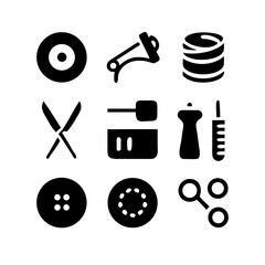 Sewing Vector Icon Set | Adjustable Line Weight | Needle, thread, scissors, fabric, sewing machine, buttons, yarn, zipper, measuring tape, tailoring, fashion, craft, hobby icons