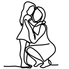 mom and daughter line art