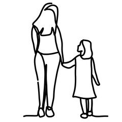 mom and daughter line art