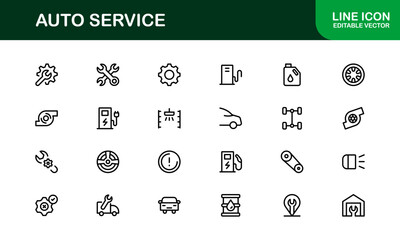 Professional Auto Service Icon Set with Vector Illustrations for Garage, Repair, Maintenance, and Car Care