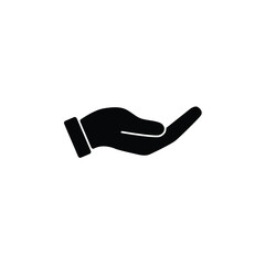 Simple black hand icon, offering or receiving.  Clean design.