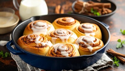 Cinnamon Rolls with Icing Drizzle. Traditional American Dessert