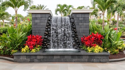 Naklejka premium Tropical resort waterfall garden landscape design