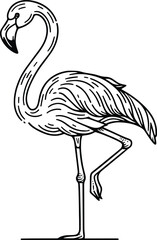 Flamingo bird line art on isolated white background