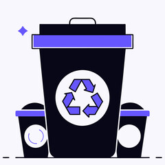 Waste bin with recycle symbol and cups