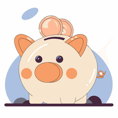 Cute piggy bank with coin slot and coin
