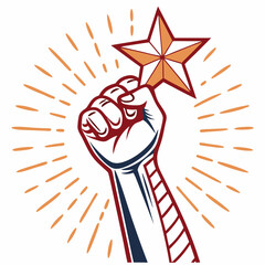 Hand holding star in victory gesture