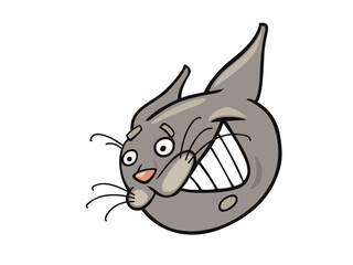 Amusingly Expressive Cartoon Cat Face with a Wide Grin and Worried Eyes