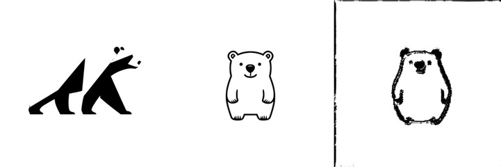 Fototapeta premium Black icons featuring bear designs showcasing various artistic styles and expressions in a minimalistic approach